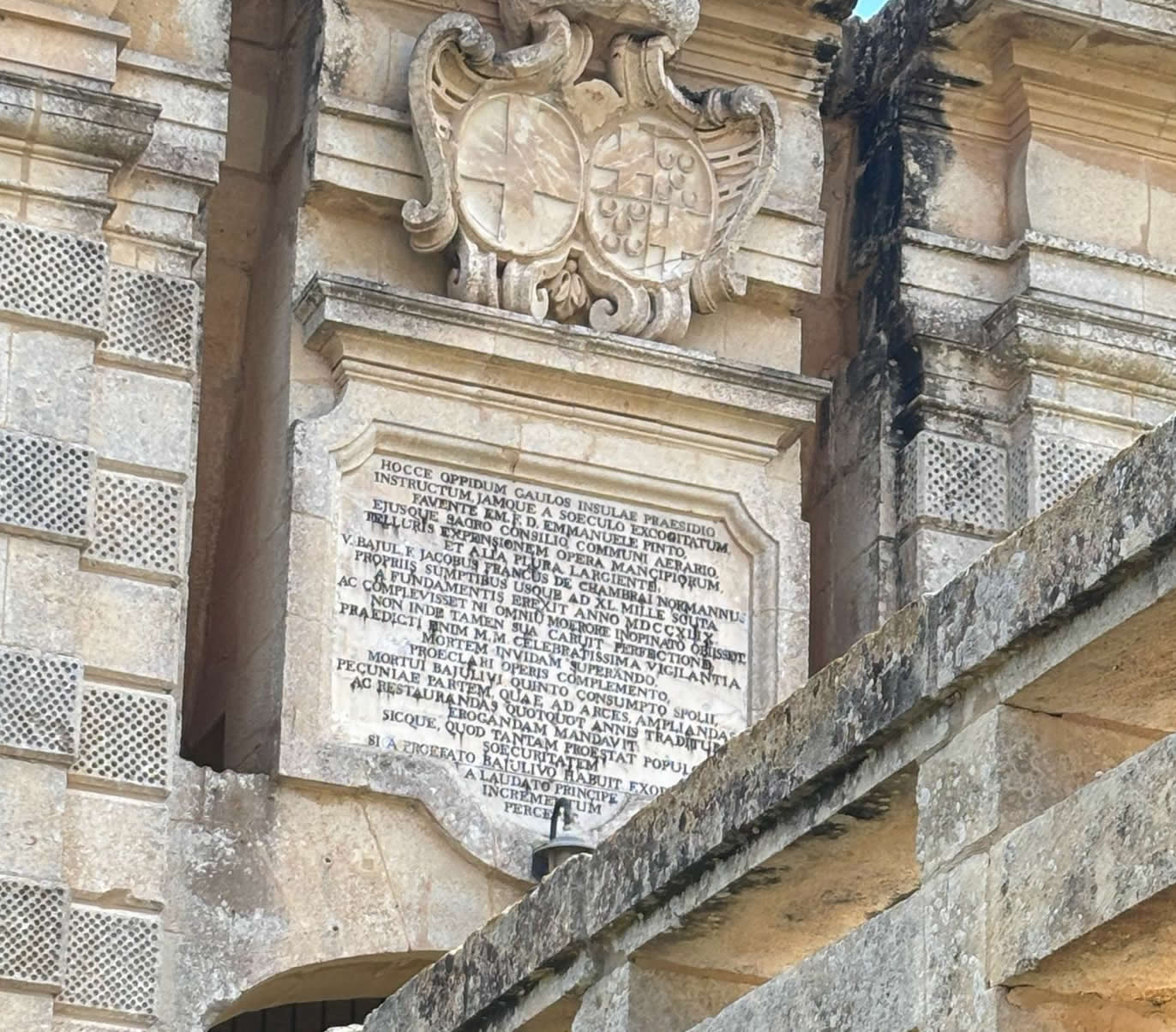 Fort Chambray main entrance and Latin inscription in Gozo Malta built by the Knights of St John