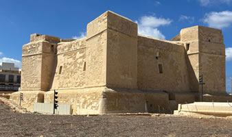 St Thomas Tower overlooking Marsascala Bay in Malta, seventeenth century coastal defence fortification