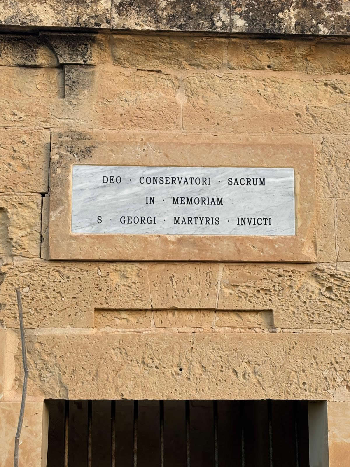 Latin inscription above entrance of St George's Chapel Manoel Island