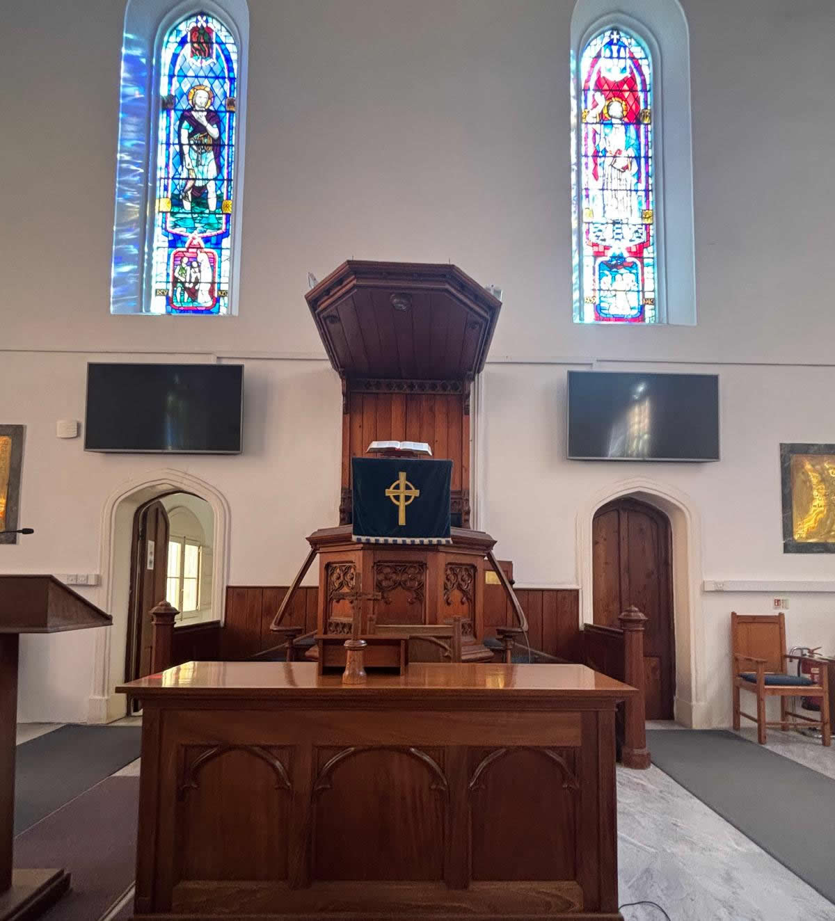 Interior of St Andrew’s Scots Church Valletta showing a close up of the alter