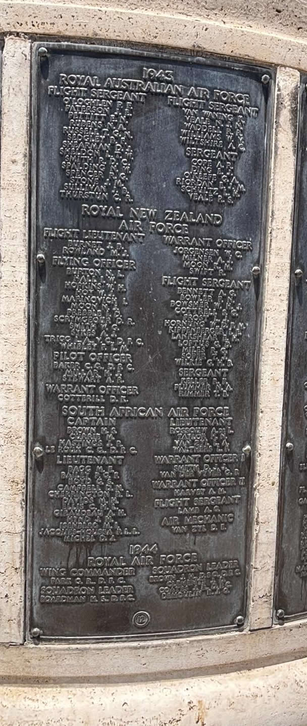 Malta Memorial Bronze Plaque Panel 12 detailing 1943 and 1944 casualties