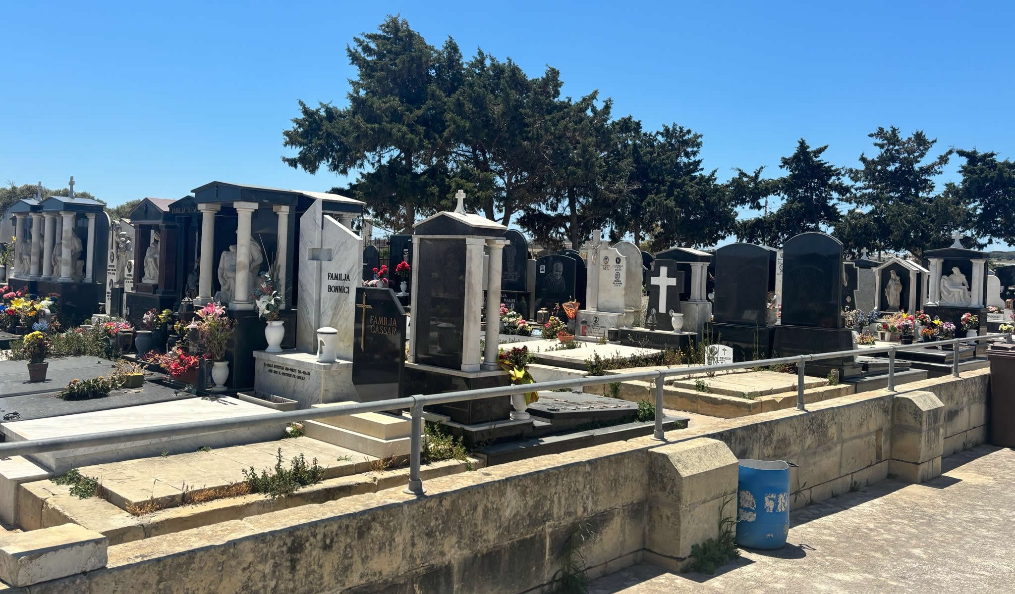 Interior view of modern granite tombs inside Sant' Andrija Cemetery