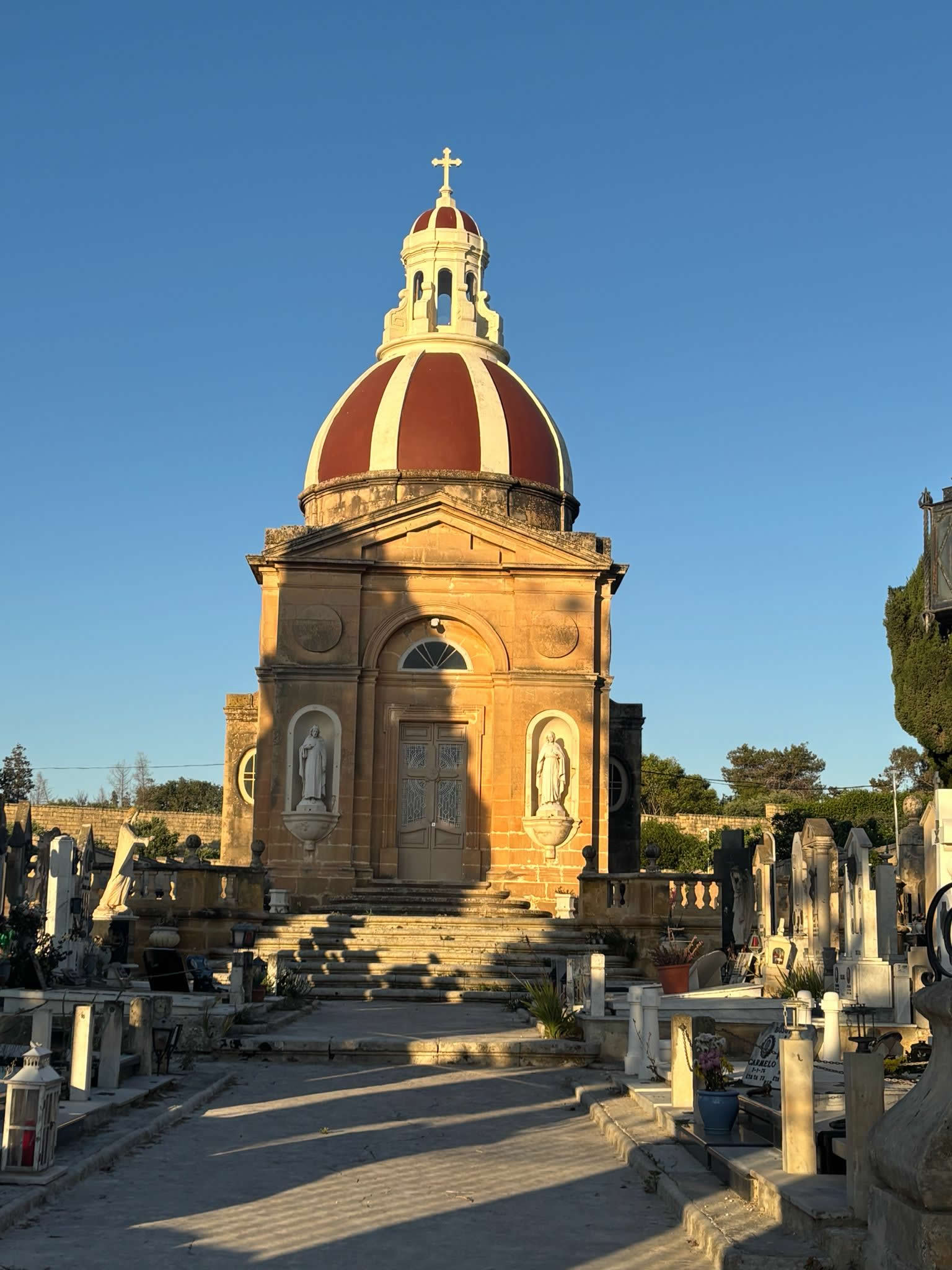 Historic entrance and funerary architecture at Luqa Cemetery in Luqa Malta