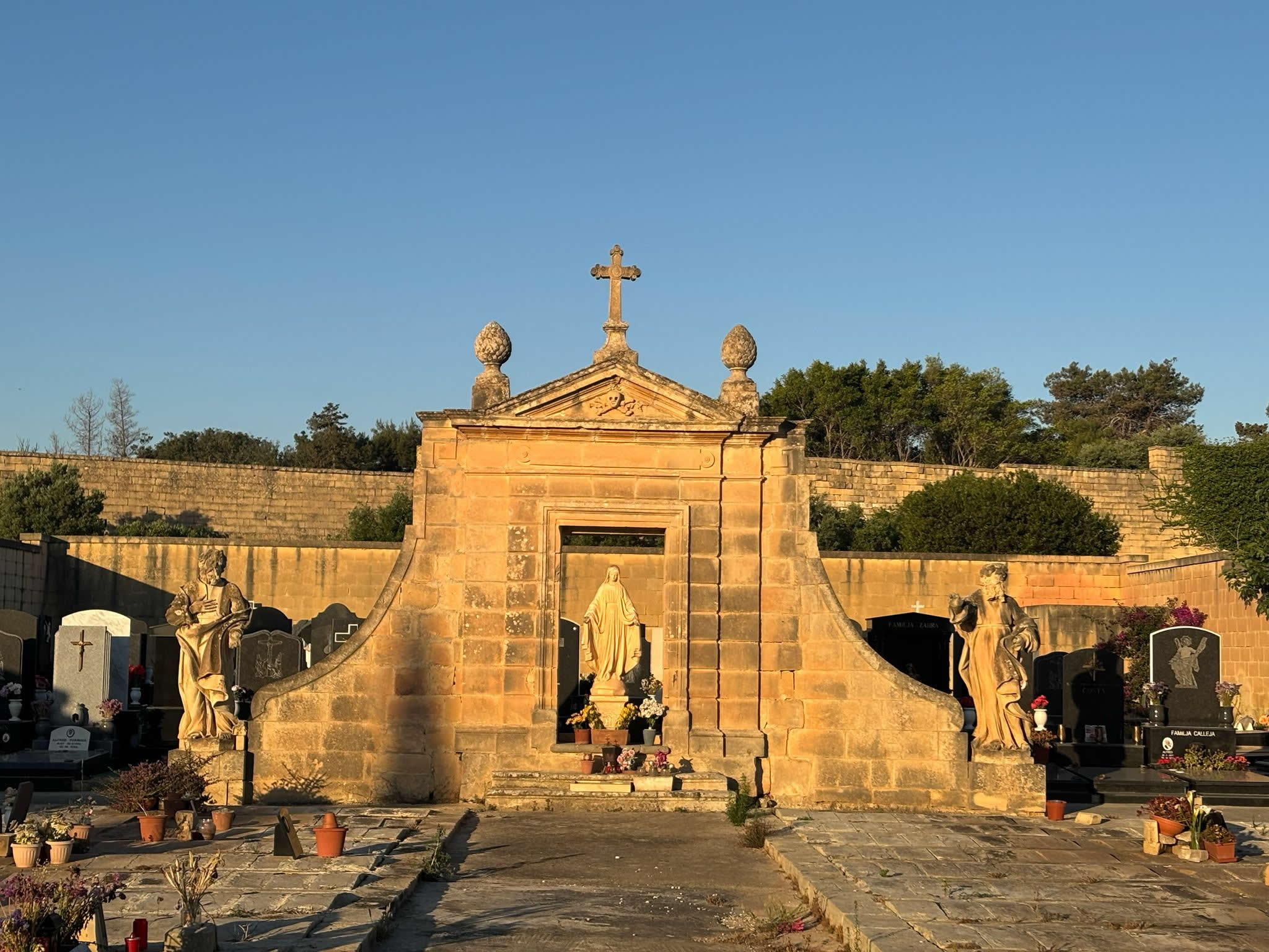 Historic entrance and funerary architecture at Luqa Cemetery in Luqa Malta