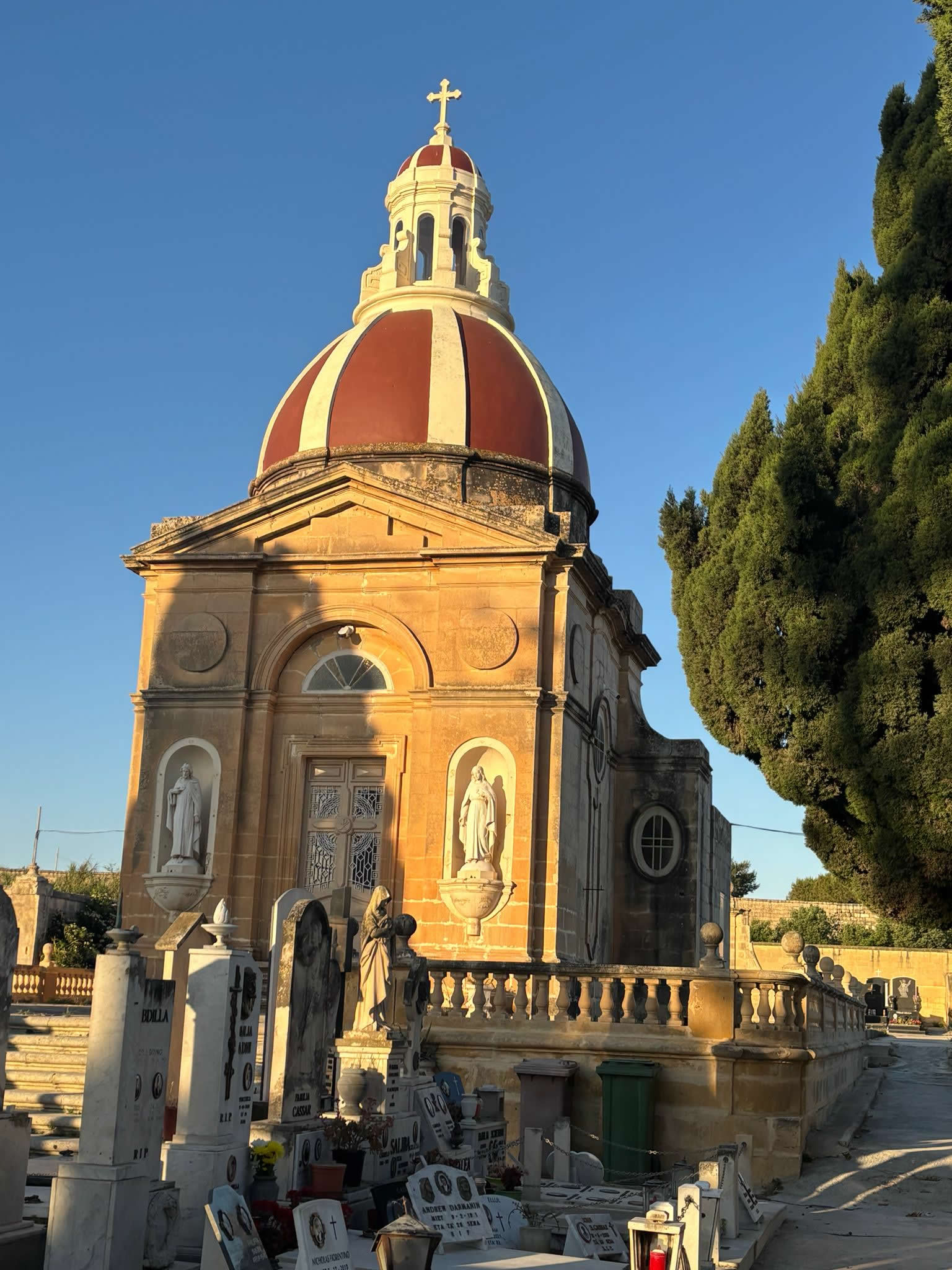 Historic entrance and funerary architecture at Luqa Cemetery in Luqa Malta