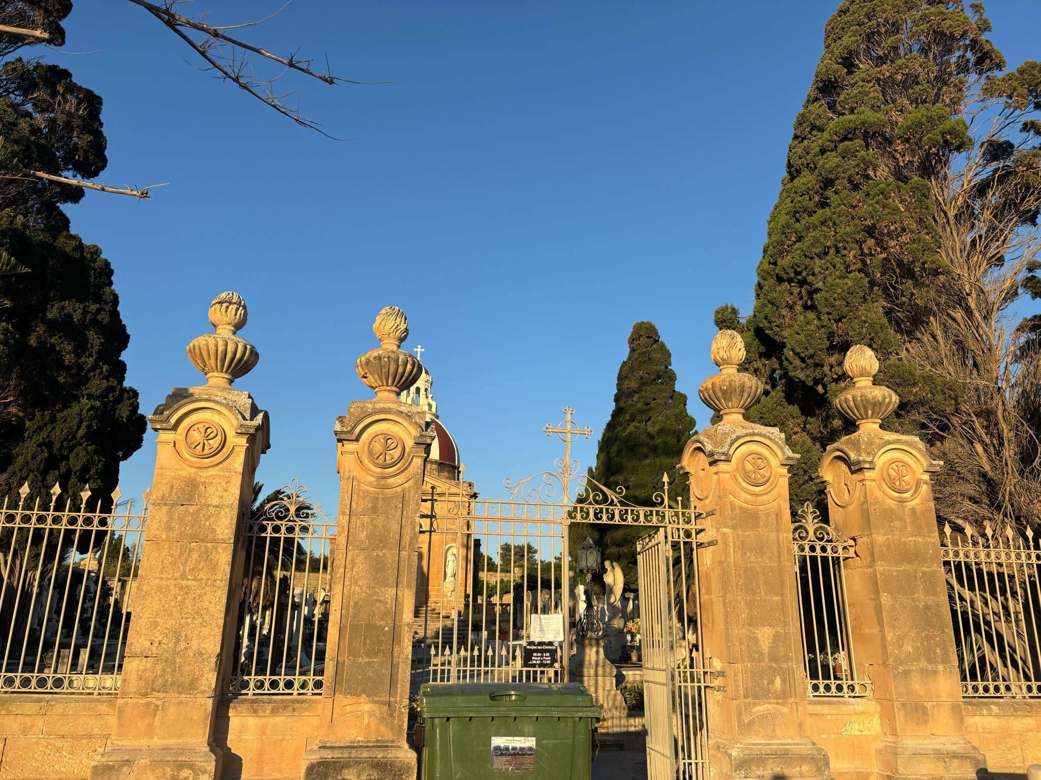 Historic entrance and funerary architecture at Luqa Cemetery in Luqa Malta