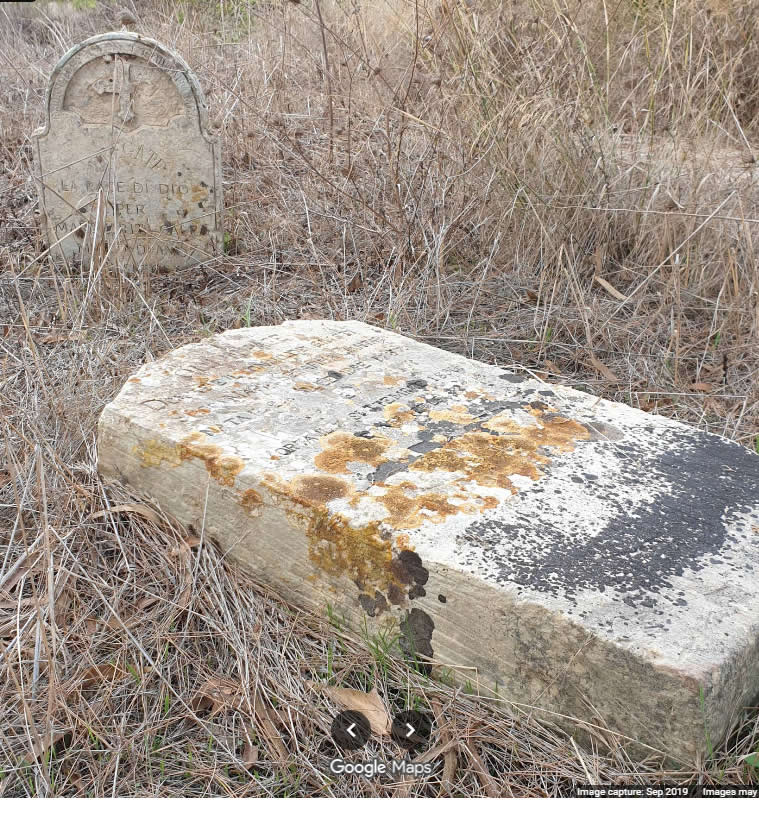 Historical nineteenth century gravestones of Maria Farrugia and an 1878 slab at San Teodoro Cemetery