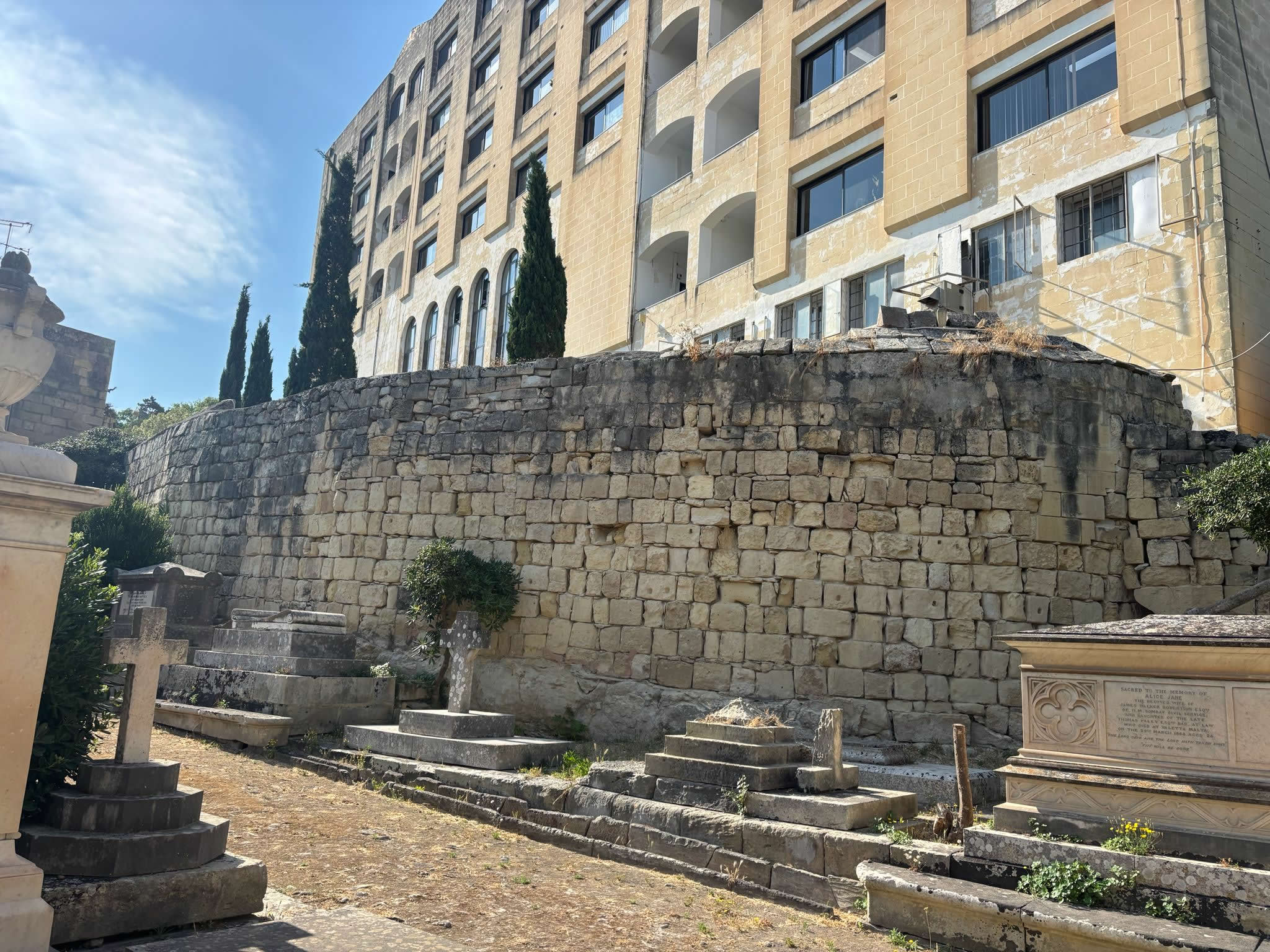 Horizontal Sephardic tombs and Hebrew inscriptions within Ta Braxia Jewish Cemetery