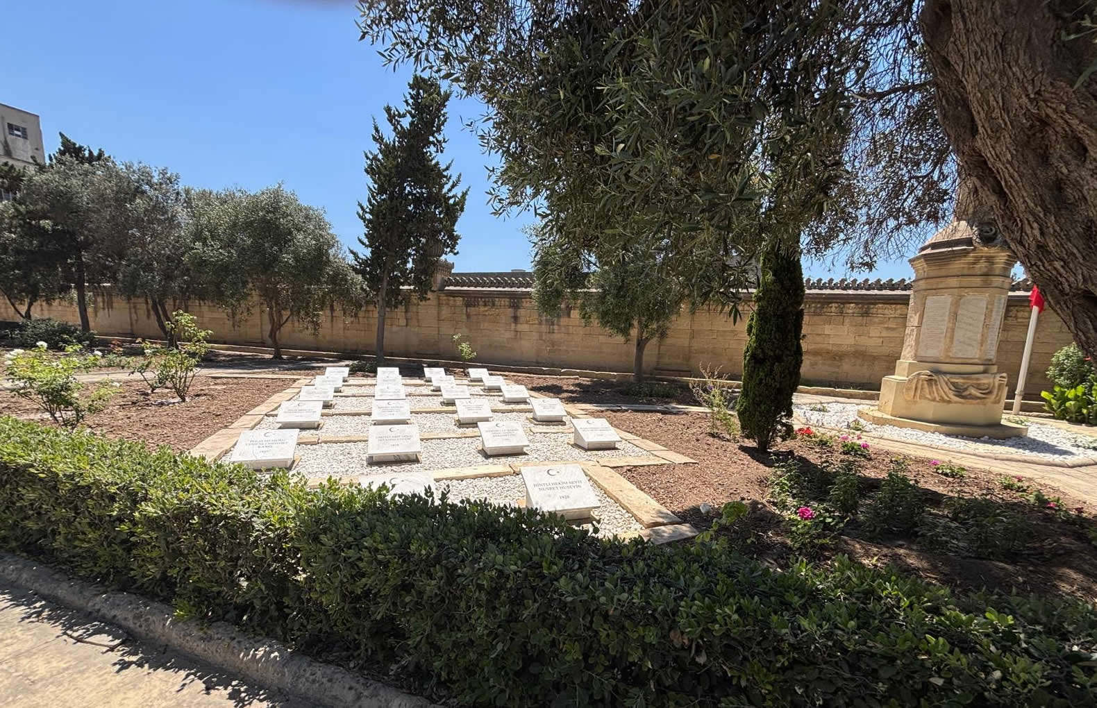 The internal courtyard and graves of the Turkish Military Cemetery in Marsa