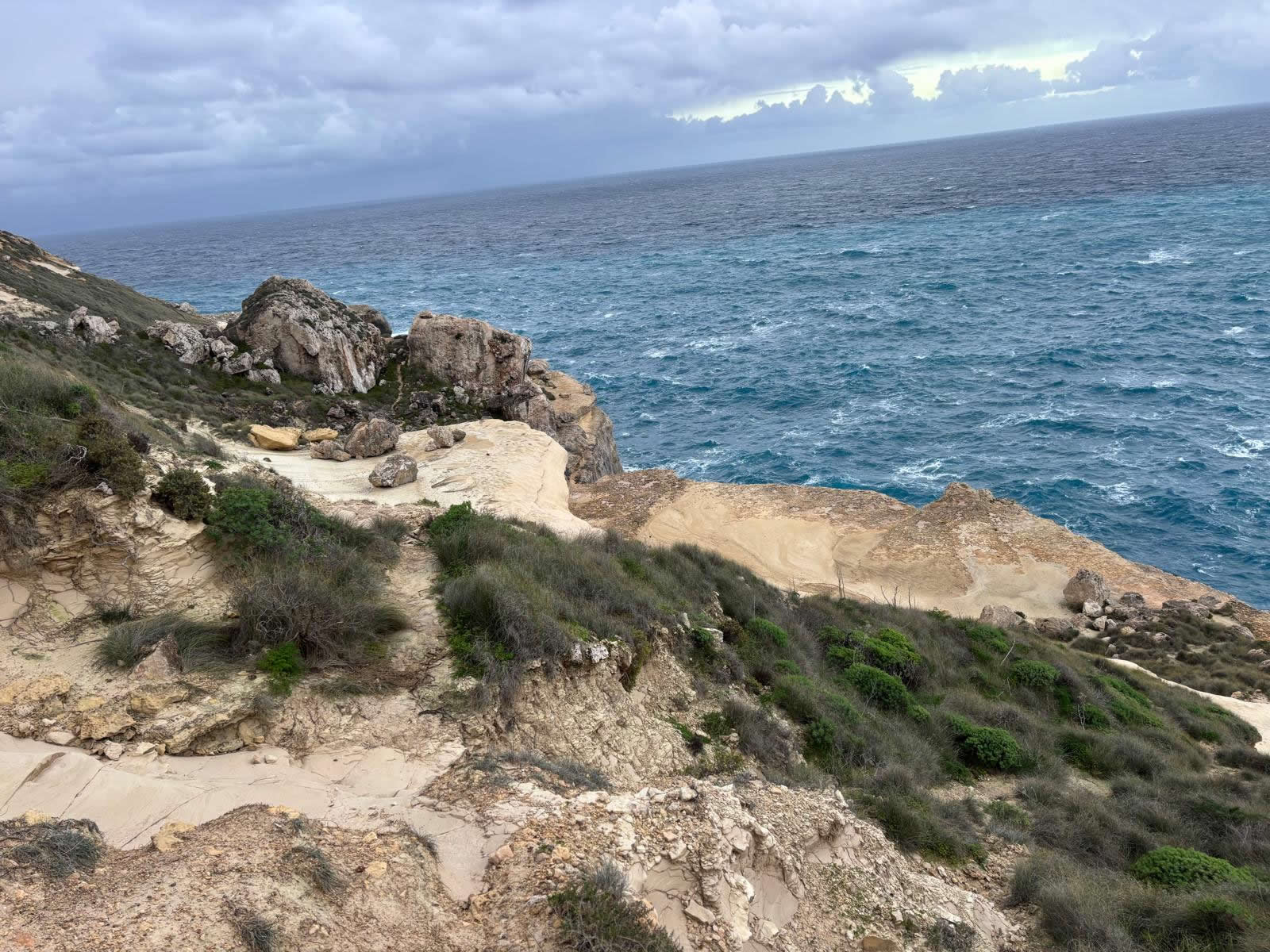 Coastal rock formations at Blata tal-Melħ near Baħrija, Malta