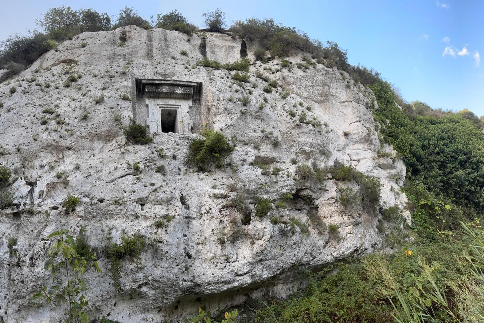 The rock-cut façade of the Tomb of the English Lady at Wied Qirda