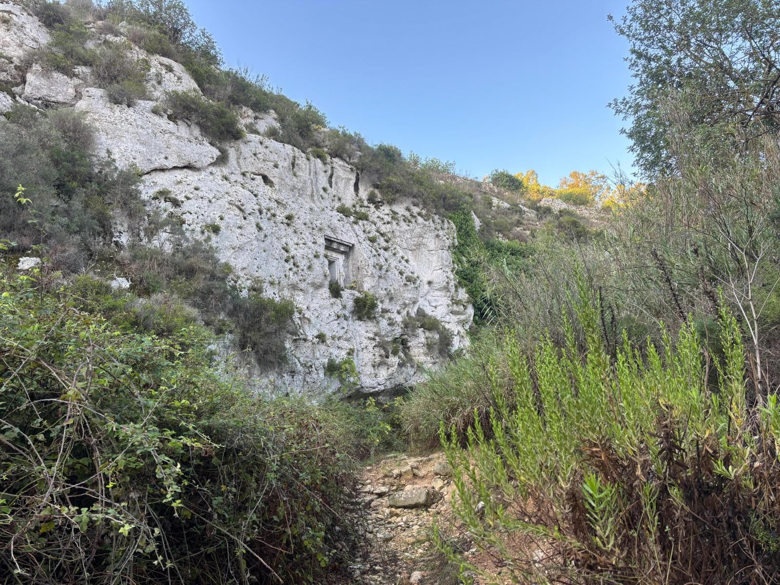 The rock-cut façade of the Tomb of the English Lady at Wied Qirda