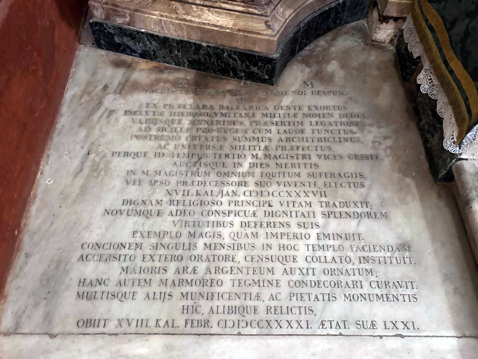 Tomb of Grand Master Ramon Despuig in the Chapel of Aragon