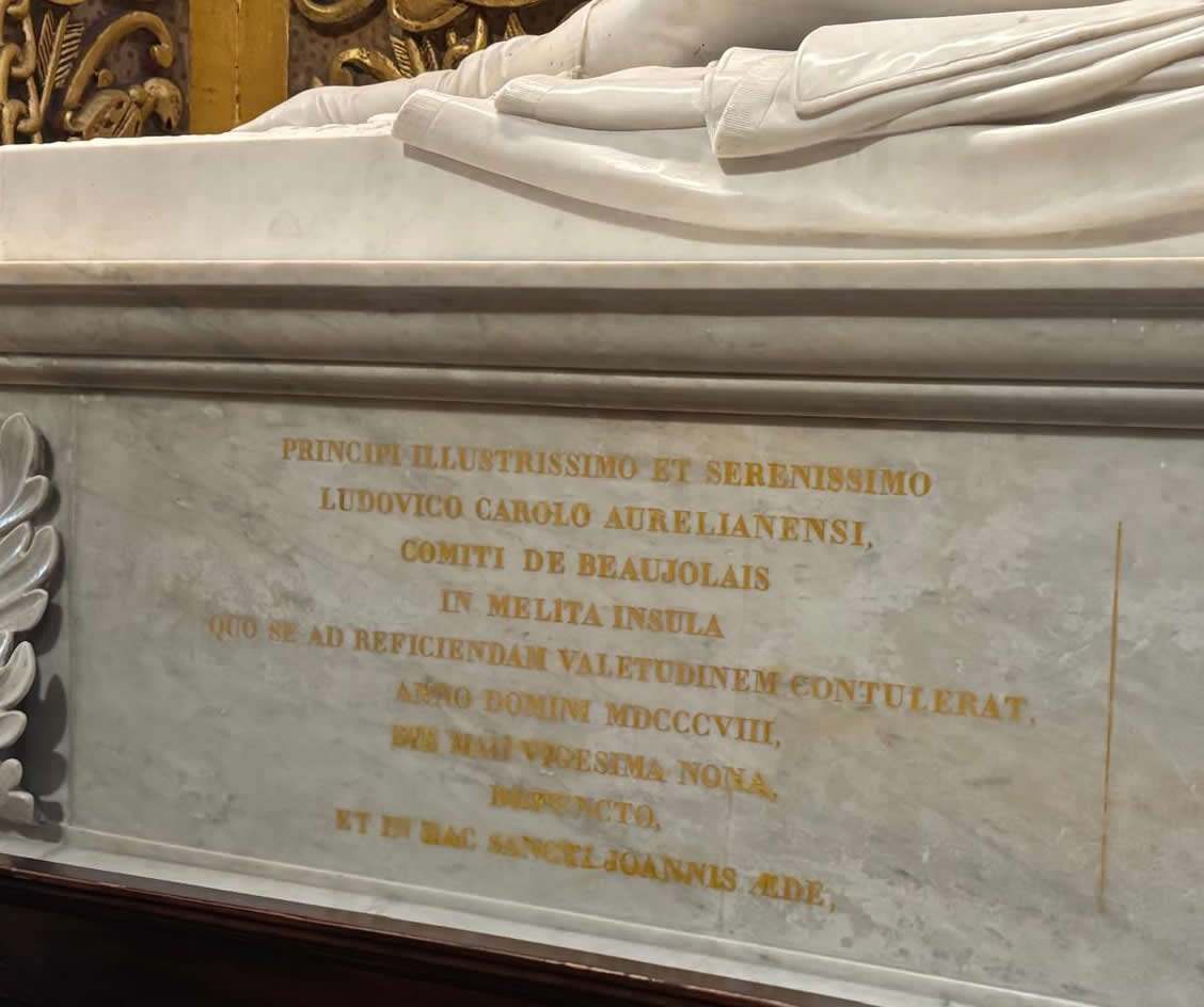 Monument to Count of Beaujolais Louis-Charles d’Orléans in St John's Co Cathedral Malta