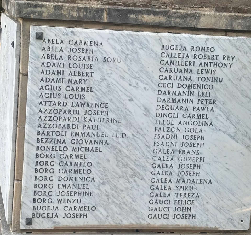 Rabat WWII Casualty Plaque Part 1 - Names A to G