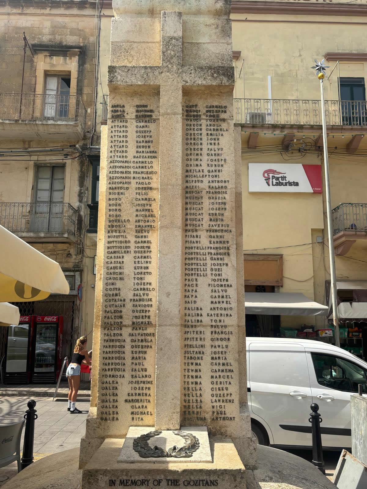 Main casualty list panel on the Victoria Gozo War Memorial