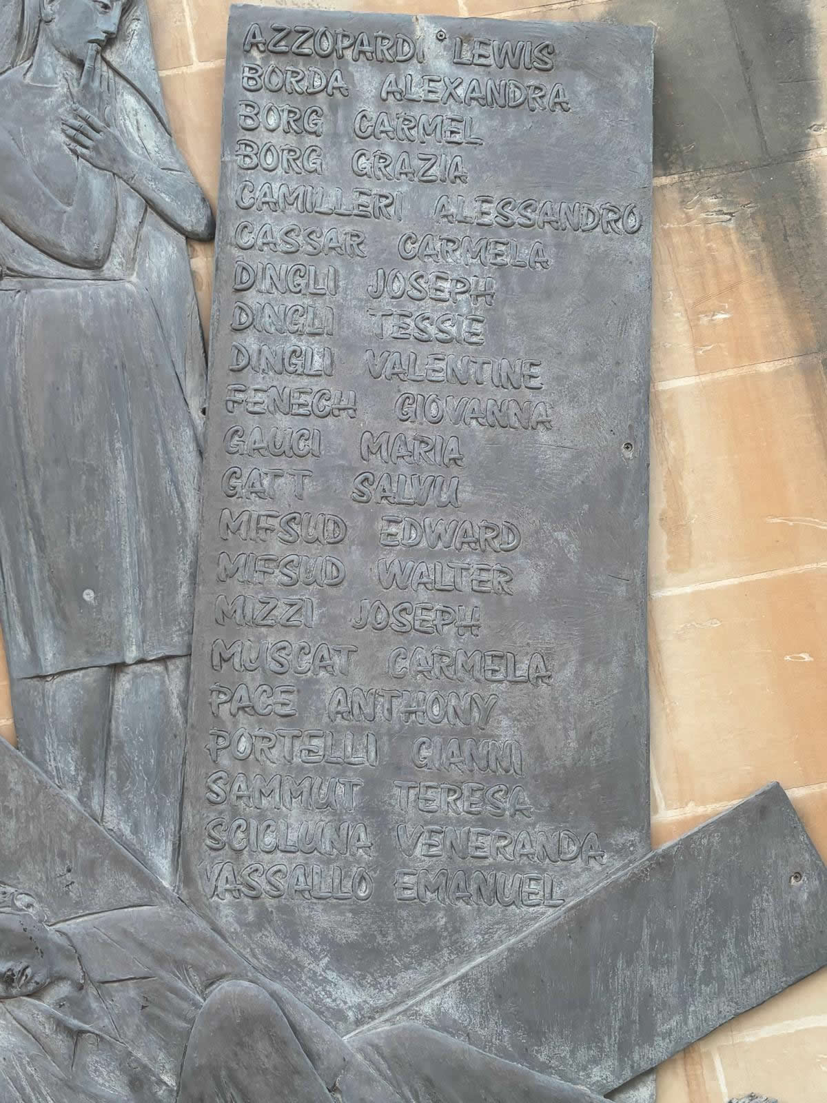 Attard World War II Roll of Honour Bronze Plaque Listing Casualties