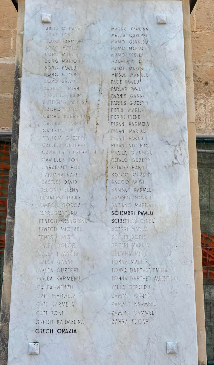 Birkirkara World War II Roll of Honour Marble Plaque
