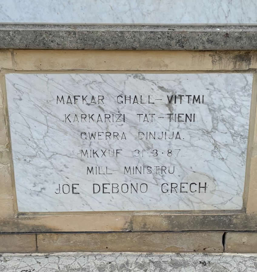 Birkirkara War Memorial Front Unveiling Inscription Plaque 1987