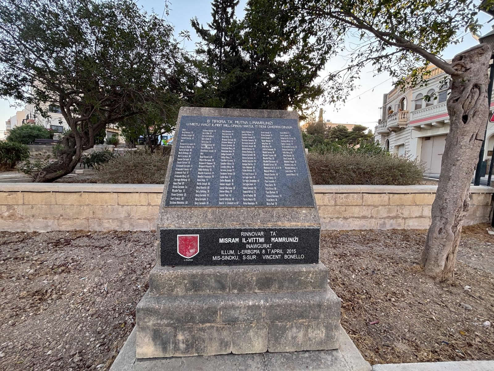 Ħamrun War Memorial, another view showing the memorial in its landscaped setting