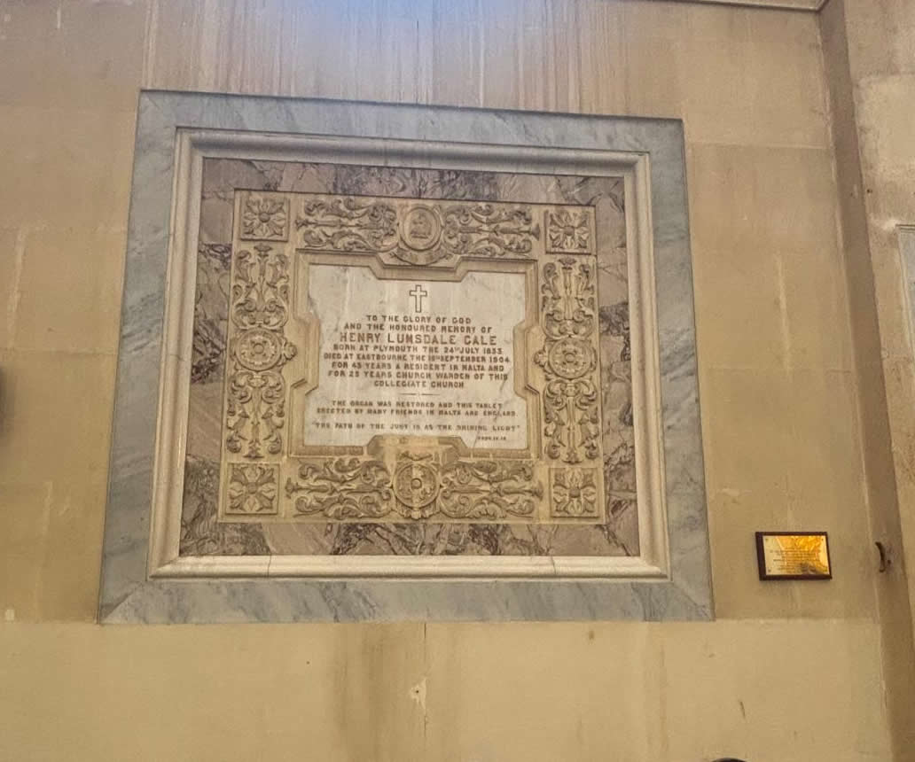 Henry Lumsdaine Gale memorial at St Paul's Pro-Cathedral Valletta