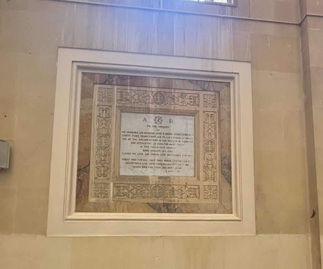 The Venerable John T. H. Lemsluie memorial at St Paul's Pro-Cathedral Valletta