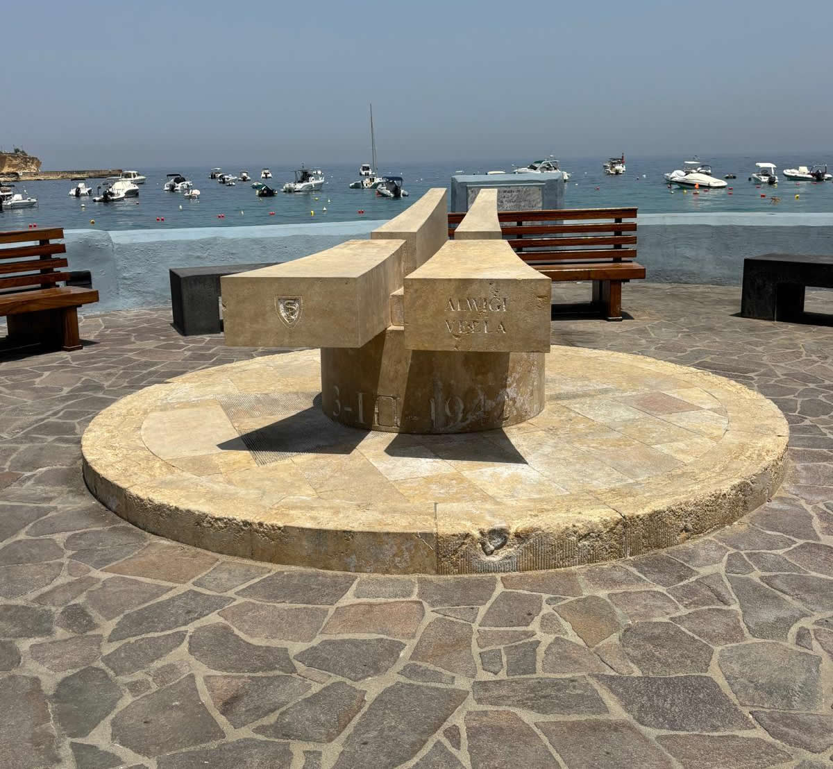 Overall view of the Marsalforn War Monument on Triq il-Port, Marsalforn, Gozo