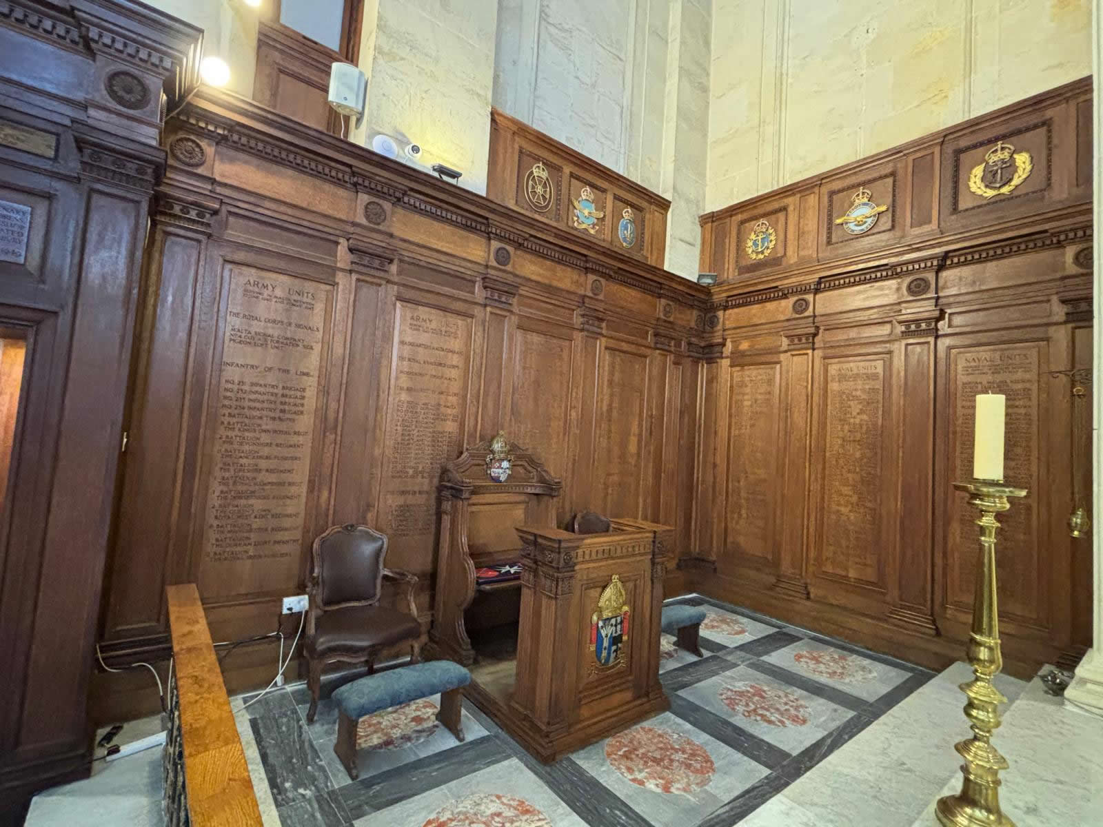 British Army memorial panels inside St Paul's Pro-Cathedral, Valletta