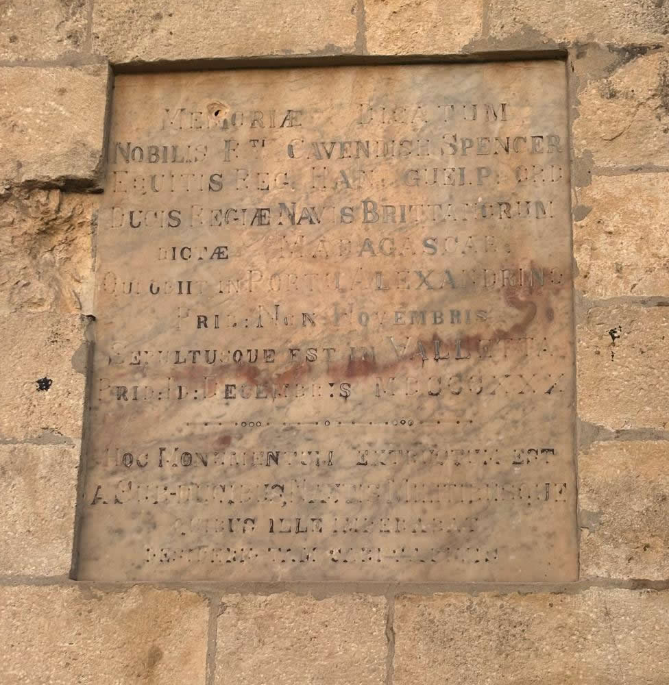 Latin inscription on the Spencer Monument at Blata l-Bajda