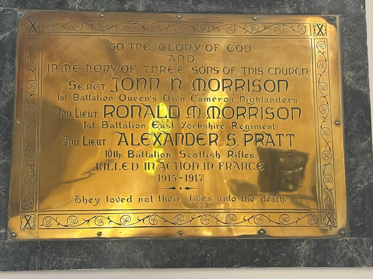 First World War memorial inside St Andrew's Scots Church Valletta Malta