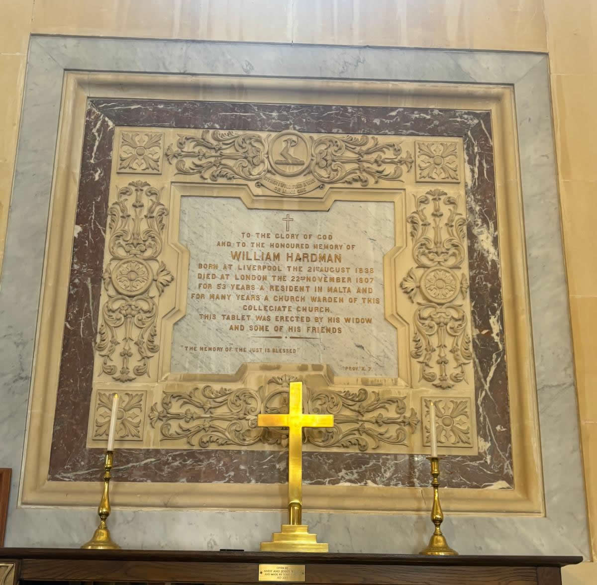 William Hardman marble memorial at St Paul's Pro-Cathedral Valletta